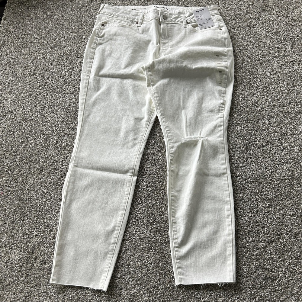 Sonoma Goods For Life The Everyday Skinny Jeans Womens 16R White Mid Rise Denim
